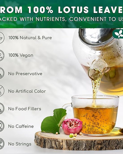 FreshDrinkUS, Premium 75 Lotus Leaf Tea Bags, 100% Natural & Pure from Lotus Leaves. Loose Leaf Lotus Herbal Tea. Made with Eco-Conscious Tea Bags. No Sugar, No Caffeine, No Gluten, Vegan.
