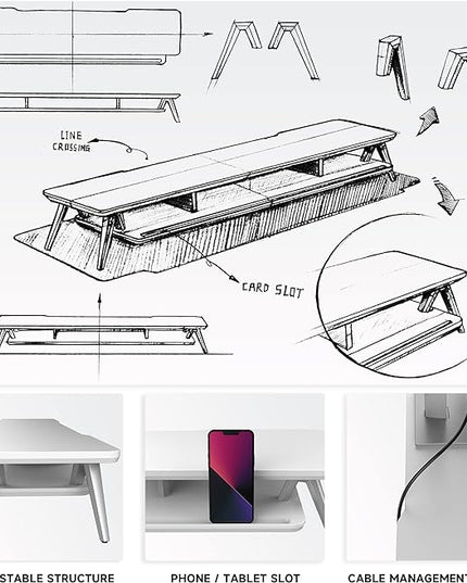 Fenge Dual Monitor Stand, Monitor Stands Riser for 2 monitors, 42.5 Inch Wood Desk Shelf with Storage Organizer and Cable Management for Office Desk Accessories