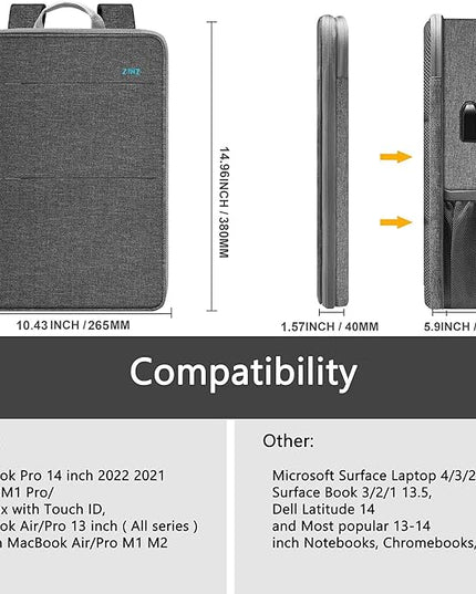 ZINZ Slim & Expandable Laptop Backpack Water Resistant Travel Backpack Compatible with MacBook Air/Pro 13-14 inch XPS 13 Surface 13.5" and Most 13-14 inch NoteBooks,G01Y01