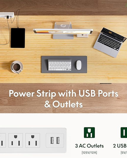 FLEXISPOT EN2 Whole-Piece Bamboo Standing Desk Clamp Power Strip, 55 x 28 Electric Stand Up Height Adjustable Desk with Cable Management (Grey Frame + 55" Bamboo Top, 2 Packages)