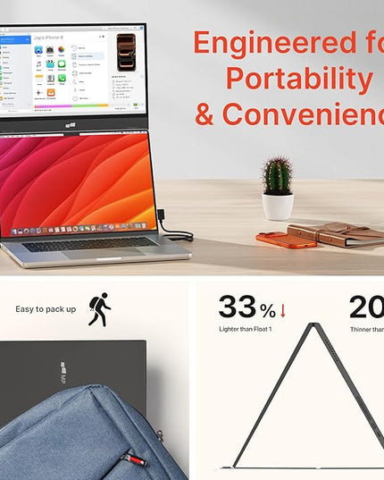 Portable Monitor - Mobile Pixels Duex Float 2.0 Pro 16-inch 2.5K Laptop Monitors, New Stacked Monitor for 15-16-inch Laptops. Built-in Dual Speakers, USB C/HDMI, Window/Mac/PC/Android Compatible
