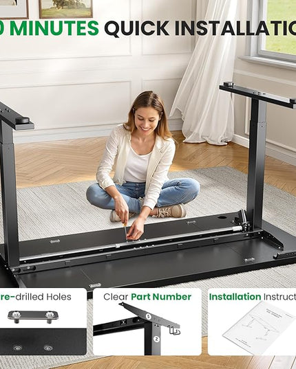 Electric Standing Desk Adjustable - 60x28 Inch Sit Stand Desk with 1 Inch Thick Tabletop, Double Beam Frame, 3 Memory Height Adjustment, Cable Management for Home Office