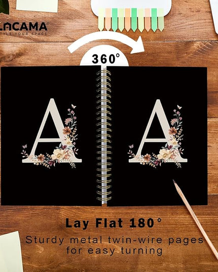 Lacama Black Initial Letter A School Notebook Journal, Aesthetic Wildflower Personalized Spiral Notebook, School Supplies, Customized Monogrammed Gifts, Birthday Gifts for Women, Office Supplies