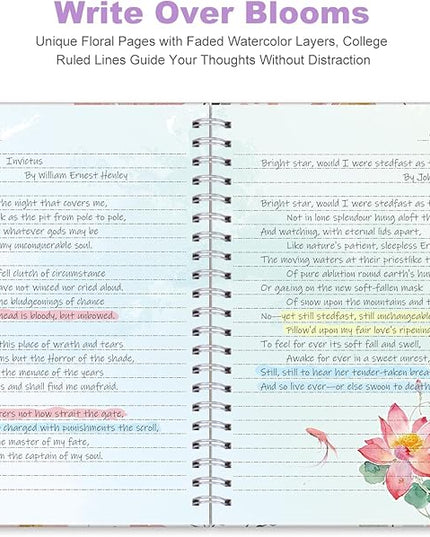 SIIXU Artistic Flower Dream Journal - Thick Hardcover Spiral Notebook with 160 Unique Pages, A5 Lined Notebooks for Poetry Drafting, Memo Keeping & Creative Junk Journaling, Pink