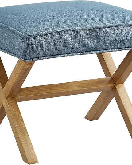 Amazon Basics Small Ottoman Foot Rest, Mid-Century Modern X Square Polyester Foot Stool, Indigo Blue, 20"W x 18"D x 18"H