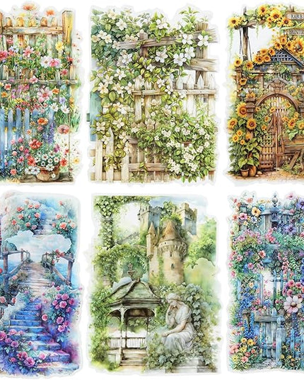 MiyouLuna 90Pcs Manor Fence PET Stickers, Vintage Garden and Floral Stickers for Scrapbooking, Journaling, DIY Crafts, with Organizer for Easy Storage