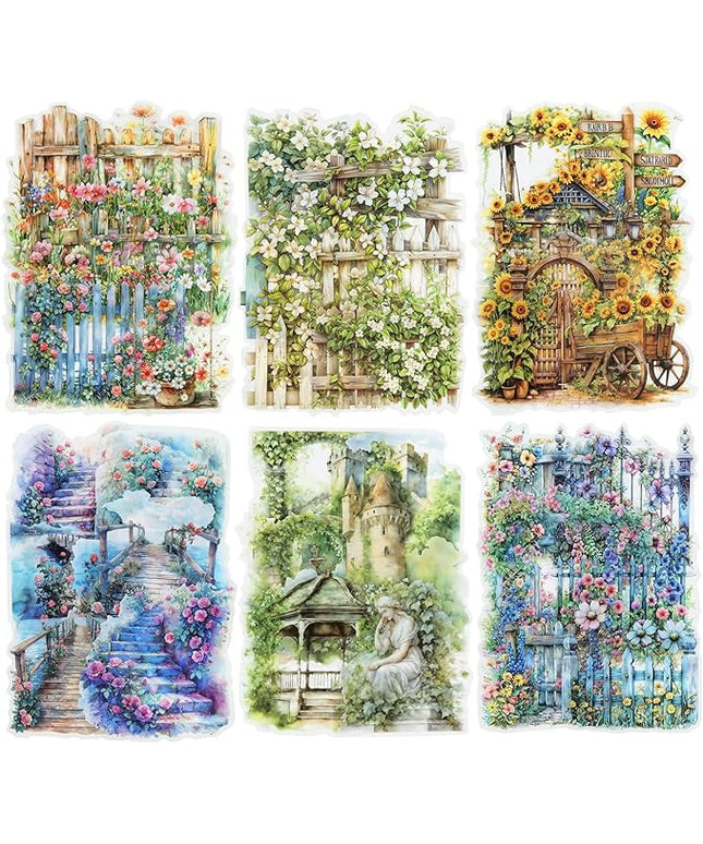 MiyouLuna 90Pcs Manor Fence PET Stickers, Vintage Garden and Floral Stickers for Scrapbooking, Journaling, DIY Crafts, with Organizer for Easy Storage