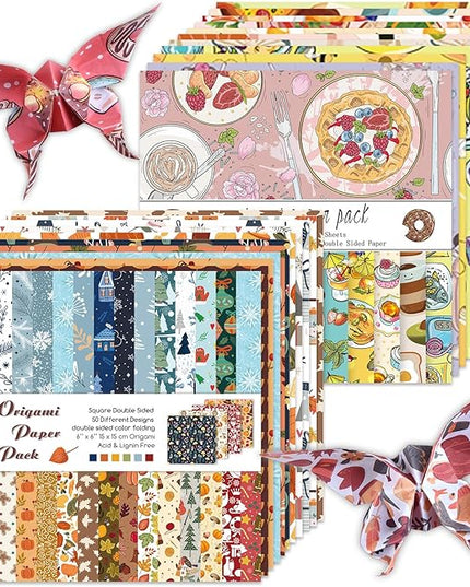 Origami Paper Kit 100 Sheets 70GSM 6 Inch Square Double Sided Color 100 Vivid Solid Colors for Hand Crafts Origami Paper Arts Creativity.Winter Dessert