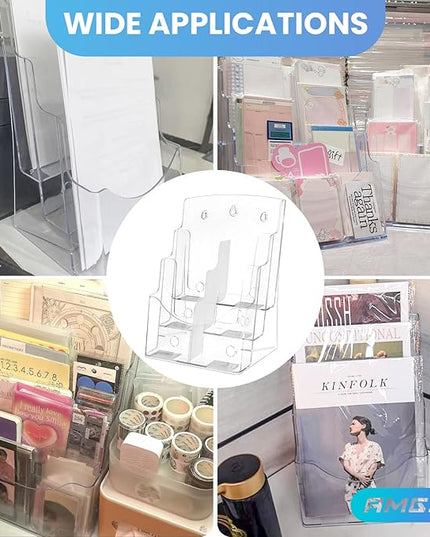 2 Pack 3 Tier Brochure Holder 8.5” x 11” - Acrylic Literature Holder with Removable Divider for 4” x 9” Brochure, Clear Flyer Holder Pamphlet Display Stand
