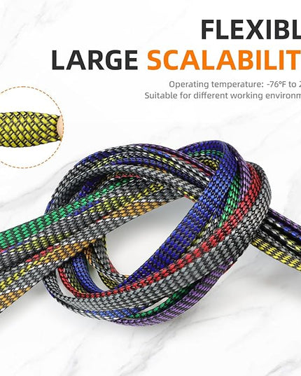 Braided Expandable Cable Sleeve, 25ft PP Cotton and PET Braided Cable Management, Flexible Mesh Wire Loom and Cable Protector for TV, Computer, Home Theater, Automotive (Yellow, 1/2")