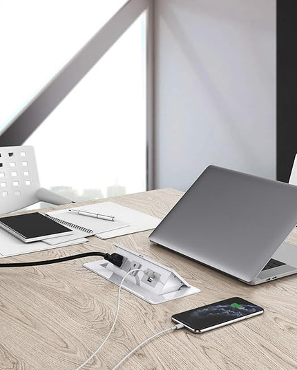Pop up Power Strip,Recessed Electrical Outlet Power Hub Connectivity Box, Desktop Socket with 2 Outlets & 2 USB Charging Ports for Table Conference Room Countertop, UL Listed