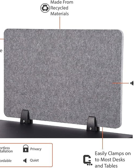Stand Up Desk Store ReFocus Raw Clamp-On Acoustic Desk Divider Mounted Privacy Panel to Reduce Noise and Visual Distractions (Castle Gray, 23.6" x 16")