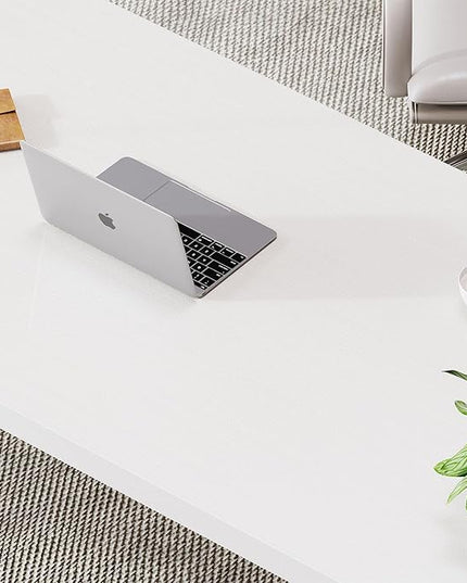 LVB White and Gold Desk, Modern Wood Home Office Computer Desk, Metal Study Executive Writing Table for Gaming Writing Work, Farmhouse Simple Compact Student PC Desk for Bedroom, 55 Inch