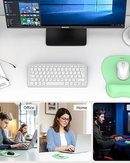 TECKNET Gel Mouse Pad with Wrist Rest, Ergonomic Office Mousepad with Wrist Support - Non-Slip & Smooth Surface Comfortable Desk Accessories Mat for Office, Gaming and Study - Green