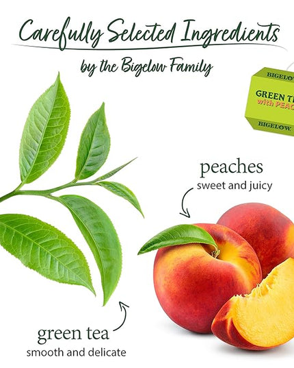 Bigelow Tea with Peach Caffeinated Green Tea, 20 Count, Pack of 6