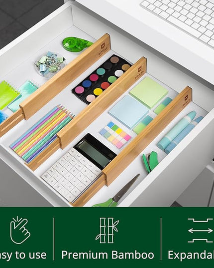 Drawer Divider and Organizer for Kitchen Organization - Adjustable Bamboo Drawer Dividers Organizers (17 - 22") - 4-Pack Expandable Drawer Organization Separators for Kitchen, Bedroom & More, Natural