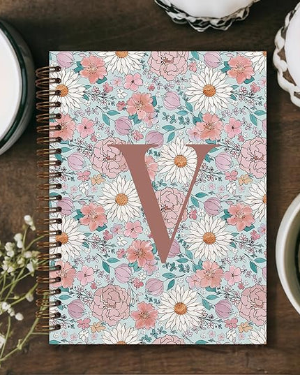Vintage Floral Personalized Notebook, Initial Letter V Notebook Journal ,Vintage Flower Notebook for Work School Office Supplies,,Monogrammed Notebook for Women Teen Girl,Back to School Supplies 5.5 x 8.3