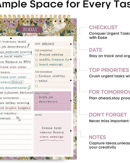 Taja To Do List Notepad - To Do List Notebook for Work with 52 Sheets, 9.8" x 6.5", Undated Daily Planner Perfect for Daily Tasks and Goal Setting, Notepad Suitable for Office, Home & School - Twilight Garden