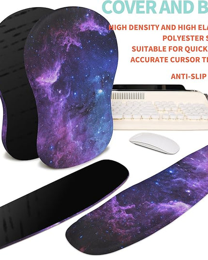 2-in-1 Ergonomic Set, Wave Rise Keyboard Wrist Rest and Massage Bulge Slope Mouse Pad Wrist Support, Cushion Memory Foam Integrated to Relieve Wrist Pain, Galaxy