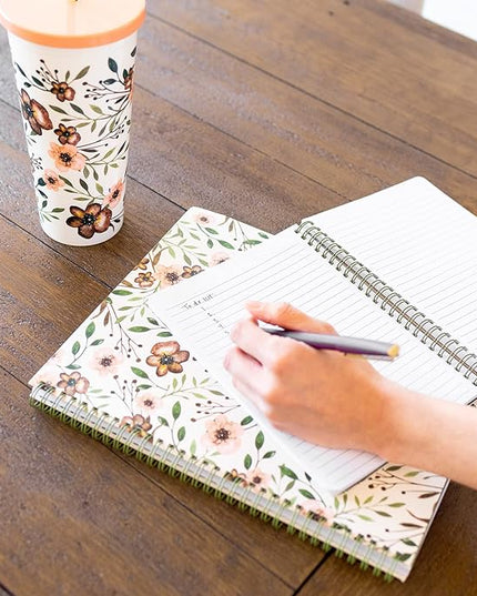Steel Mill & Co Cute Green Mini Spiral Notebook, 8.25" x 6.25" Journal with Durable Hardcover and 160 Lined Pages, Woodland Floral