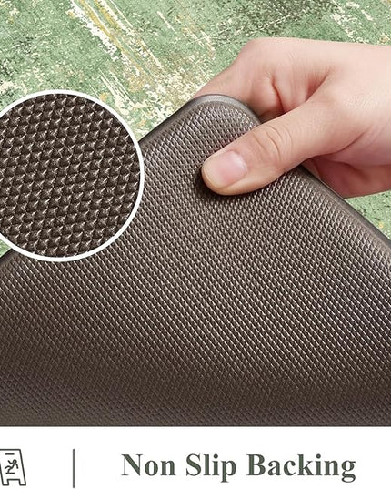 Collive Kitchen Mats Cushioned Anti Fatigue, Modern Abstract Non Slip Kitchen Floor Mat Waterproof Green Sink Rug 2 Piece, Comfort Desk Standing Rugs for Bedroom, Office, Laundry, 17"x29"+17"x47"
