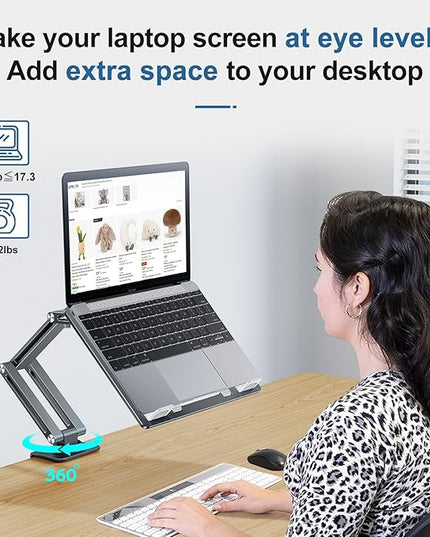 Laptop Mount for Desk, Tablet Arm Mount with 360° Rotating, Aluminum Laptop Tray Adjustable, Foldable Computer Stand/Holder, Fit for 11-17 Inch Laptops (Grayish Green)