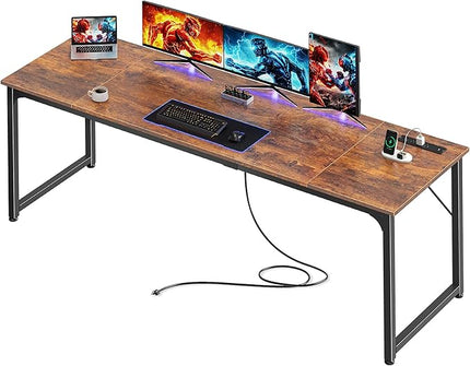 PRAISUN 78 X 24 Inch Office Computer Desk with Power Outlets and USB-C Port, Larger and Longer Gaming Desk, for Home Office, Study, Writing Work from Home Table, Metal Frame, Rustic Brown