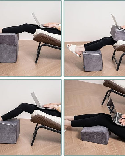 3 Adjustable Heights Foot Rest for Under Desk at Work - Ergonomic High Density Foam Footrest with Washable Cover, Foot Stools for Office, Home, Gaming (Grey)