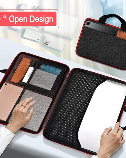 Hseok Laptop Case 13.3-14 inch Briefcase Handbag, Water-Resistant and Shockproof Computer Sleeve Compatible with MacBook Pro 14", Mac Air/Pro 13.3" and 13"-14" Notebooks Chromebooks,Black-red