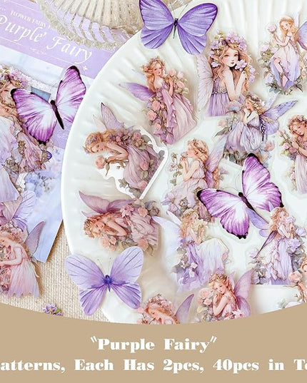 SIBLYMONA Vintage Fairy Stickers 120Pcs Transparent Stickers for Scrapbooking Journaling, Floral Butterfly Cottagecore Junk Journal Scrapbook Supplies, Rub On Transfers for Crafts (120, Blue)