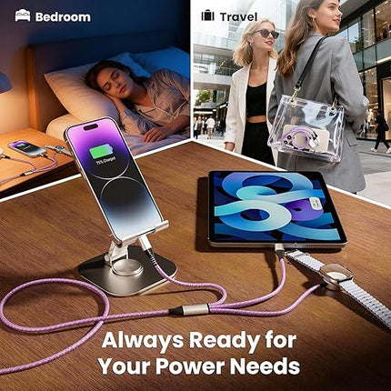 Travel Essentials, 3 in 2 USB A/C Cable to iPhone 17 Charger/Apple Watch Charger/Lightning, Braided Multi Charging Cable Cord, RV Camping Essentials, Designed for iWatch Series & iPhone17-11/iPad-5FT