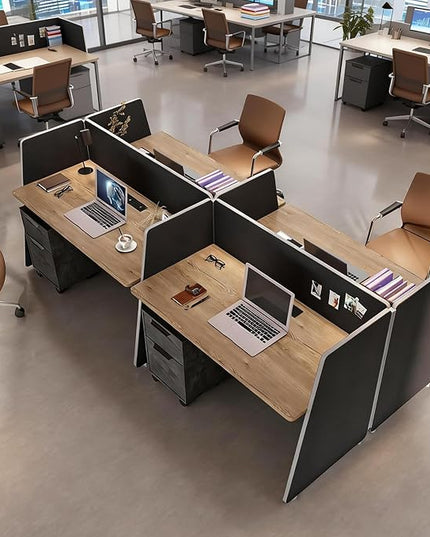 SAINTCY 4-Person Modular Desk Workstation with Privacy Walls & Integrated Power | Includes Mobile Drawer Cabinets | Space-Saving Layout for Startups & Modern Offices (Black, 2 Desk for 4 Person)
