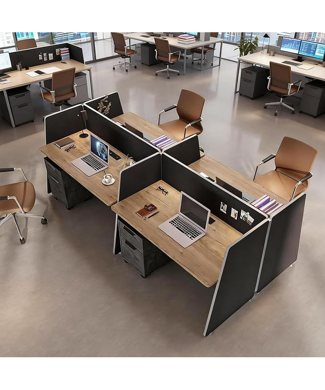 SAINTCY 4-Person Modular Desk Workstation with Privacy Walls & Integrated Power | Includes Mobile Drawer Cabinets | Space-Saving Layout for Startups & Modern Offices (Black, 2 Desk for 4 Person)