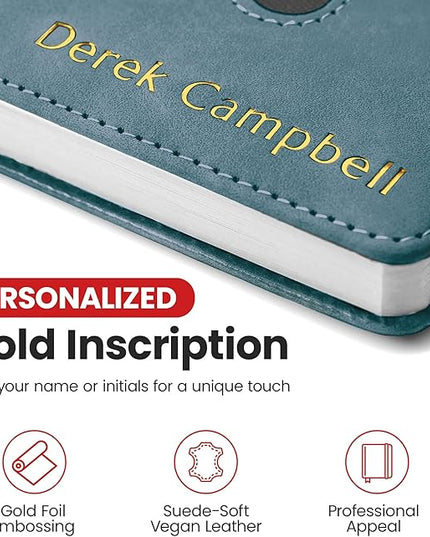 Promot Personalized Notebook - A5 Lined Leather Bound Journal for Writing Women Men - Hardcover Executive Notebook, Daily Journal, Travel Diary, Gift Idea, Custom Embossed Text with Gold Metallic Foil