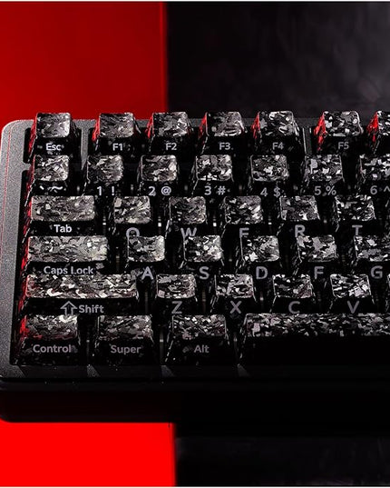 XVX Black Keycaps, Forged Carbon-Look Cherry Profile Keycap Set, 119-Key Keyboard Keycaps Compatibility with ANSI Layout MX Switches Mechanical Keyboard