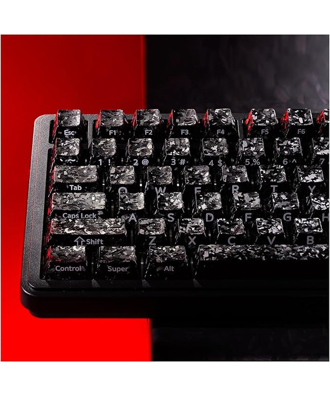 XVX Black Keycaps, Forged Carbon-Look Cherry Profile Keycap Set, 119-Key Keyboard Keycaps Compatibility with ANSI Layout MX Switches Mechanical Keyboard