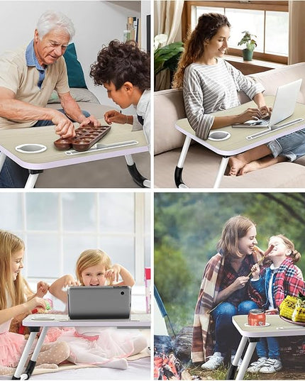 Fayquaze Portable Foldable Laptop Bed Desk with Storage Drawer and Cup Holder - Lap Desk Laptop Stand Tray Table for Eating, Reading and Working
