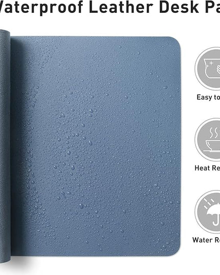 Aothia Leather Desk Pad Protector, Office Mat, Large Mouse Pad, Non-Slip PU Leather Blotter, Laptop Desk Pad, Waterproof Writing Pad for Office and Home (Denim Blue, 31.5" x 15.7")