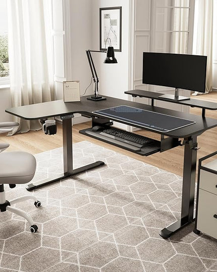 EUREKA ERGONOMIC Standing Desk (61"x43")- L Shaped Desk with Keyboard Tray Adjustable Height Sit Stand Computer Desk Corner Gaming Ergo Desk w Memory Presets, Monitor Stand, LED/USB/Dual Motor, Left