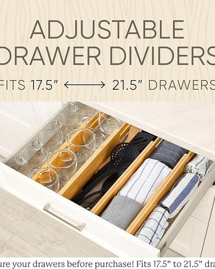 Night Tree Expandable Bamboo Drawer Dividers – drawer separators for Clothes, Kitchen Utensils, Bathroom, and Dresser Drawers (17.5" to 21.5")