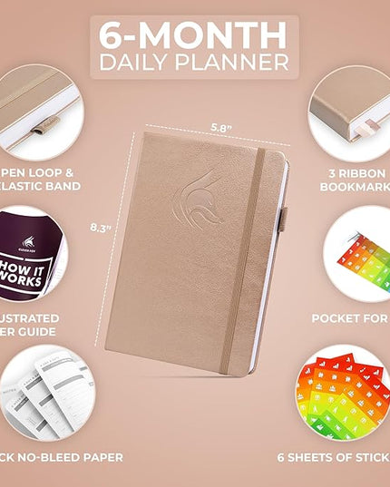 Clever Fox Daily Planner – Undated Planning Notebook with Hourly Schedule & To-Do List – Personal Day Task & Work Organizer, 6 Months (Pearl)