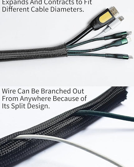 Cable Management Split Wire Loom Sleeve - Cord Hider & Protector for Desk, Pet Chew Proof, Wire Cover Organizer, Flexible Tube for Wires and Cables (3/16 Inch 12FT, Black)