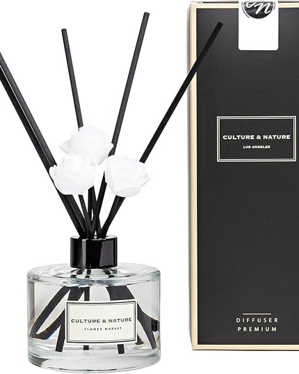 CULTURE & NATURE Reed Diffuser Set 6.7oz (200ml) Flower Market Scented Diffuser with Sticks Home Fragrance Reed Diffuser for Bathroom Shelf Decor