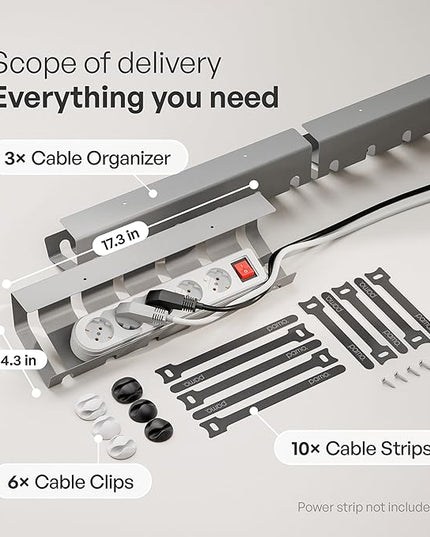 PAMO Cable Management Under Desk for Easy mounting Under-Table I Set of 3 - with 10X Cable Ties I Desk Organizer for Office/Home Office Table Thoughtful Cable Tray Holder