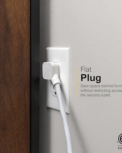 GE 9-Outlet Surge Protector, 2480J, 6ft. Braided Cord, Extensoin Cord for School, Home, Office, White – 82596