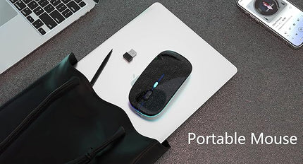 Wireless Bluetooth Mouse Rechargeable Laptop Mice with LED Use Portable(BT5.2 and USB 2.4G) Dual Mode Connection Silent Slim Computer Mouse for Laptop/iPad Tablet/Apple MacBook/PC(Pearl Black)