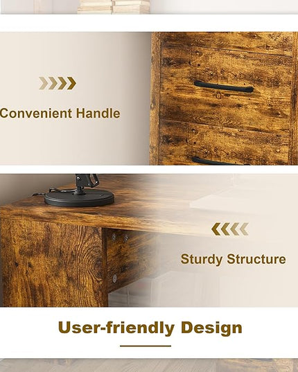 KEIKI Computer Desk with Hutch and 3 Drawers, 4-Tier Storage Shelves, Office Desk with Storage and Integrated 4-in-1 Charging Station, Brown