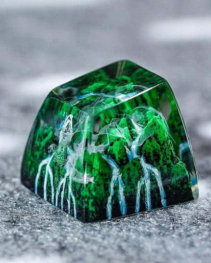 Mystery Mountain Forest with Waterfall Artisan Keycap R1 SA Profile Custom Rain Forest Keycaps 1U ESC Handmade Gaming Resin Key Cap Cherry MX Switch Compatible Mechanical Keyboard Nature Lover Gift