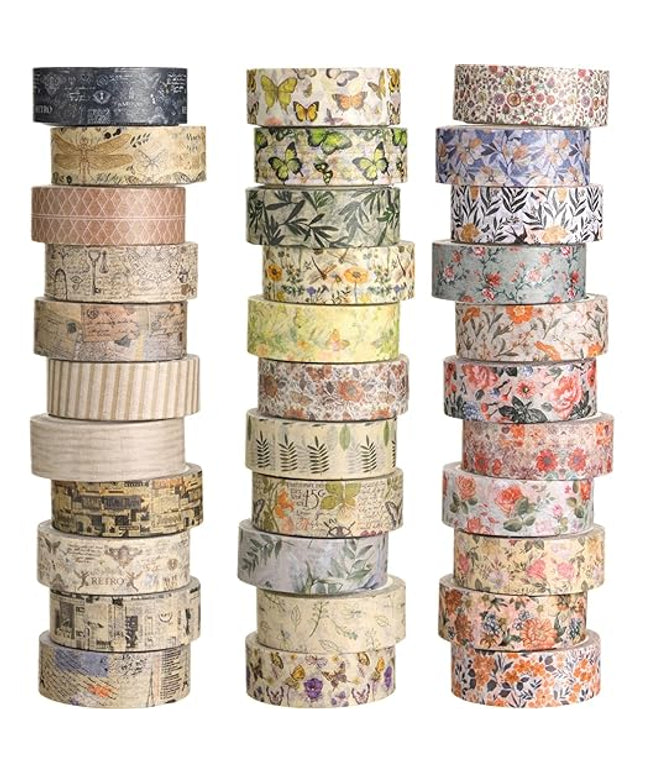TaoBary 33 Rolls Holiday Plaid Washi Tape, 15 mm Seasonal Washi Tape Set Bohemian Colorful Vintage Cute for Card Wrapping Craft(Vintage Style)