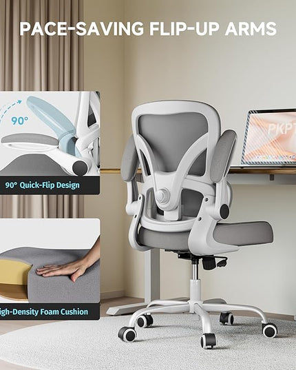 Mesh Office Chair, 330LBS Ergonomic Desk Chair with Adjustable Lumbar Support, Executive Computer Chairs for Home Office, White and Gray